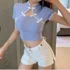 Short-sleeve Frog-buttoned Crop Top / Shorts