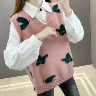 Butterfly Print V-neck Sweater Vest
