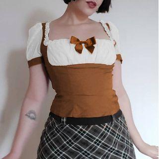 Short Sleeve Mock Two Piece Bow Accent Ruffled-trim Crop Top