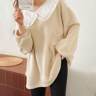 Contrast Frilled-collar T-shirt