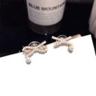 Faux Pearl Bow Earring 1 Pair - Silver Needle - Gold - One Size