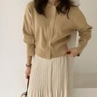 Collared Zip-up Cardigan Yellow Beige - One Size