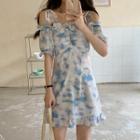 Tie-dye Print Ruffle Trim Cropped Blouse / A-line Dress (various Designs)
