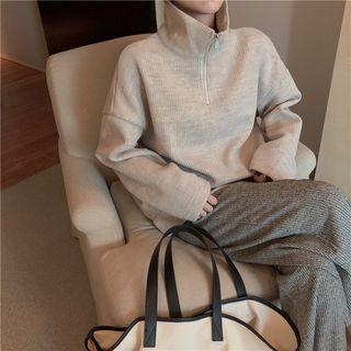 Plain Turtleneck Long-sleeve Loose-fit Top / Plain Loose-fit Pants