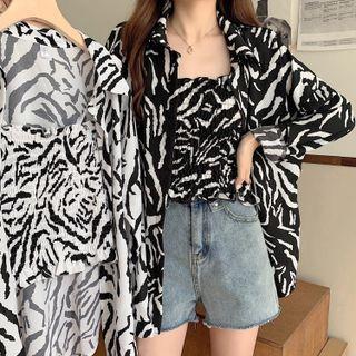 Set: Zebra Print Smocked Camisole Top + Shirt