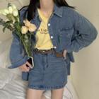Denim Shirt Jacket / A-line Skirt / Short-sleeve Lettering T-shirt