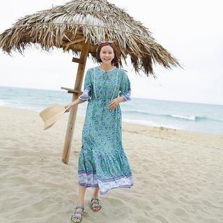 Tie-neck Maxi Boho Dress