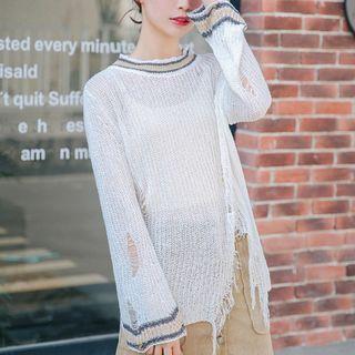 Distressed Contrast Trim Sweater