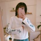 Embroidered Long-sleeve Cropped Top