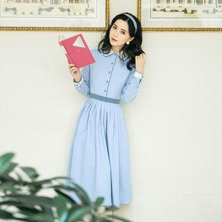 Long-sleeve Midi Striped A-line Dress