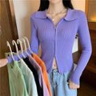 Collared Ribbed Zip Cardigan