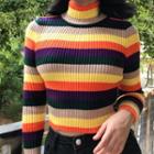 Turtleneck Striped Cropped Sweater