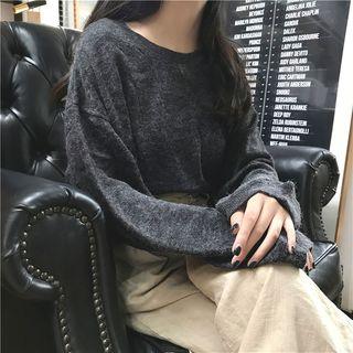 Plain Loose-fit Batwing-sleeve Knit Top