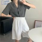 Short-sleeve Open-collar Shirt / Wide Leg Dress Shorts