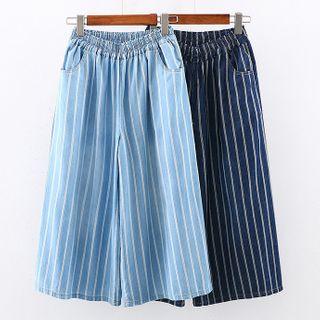 Washed Striped Wide Leg Jeans