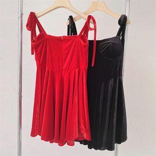 Plain Velvet Strap Dress