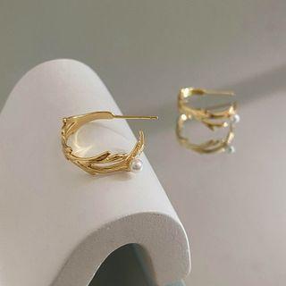 Faux Pearl Branches Sterling Silver Open Hoop Earring
