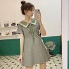 Sailor Collar Plaid Short-sleeve Mini A-line Dress