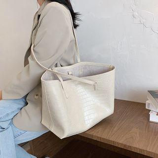 Faux Croc Grain Leather Tote Bag