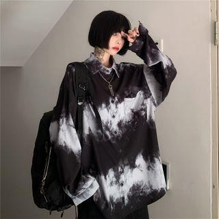 Long-sleeve Tie-dye Shirt Tie-dye - Black & White - One Size