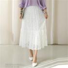 Band-waist Lace-overlay Skirt White - One Size