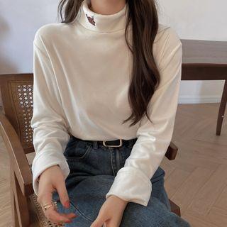Long-sleeve Mock-neck Ox Embroidery Top
