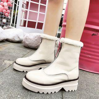 Patent Platform Front-zip Short Snow Boots