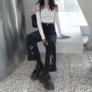 Heart Buckle Straight Leg Jeans