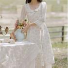 3/4-sleeve Square-neck Floral Midi A-line Dress