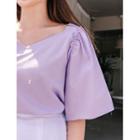 Sweetheart-neck Frilled-sleeve Top