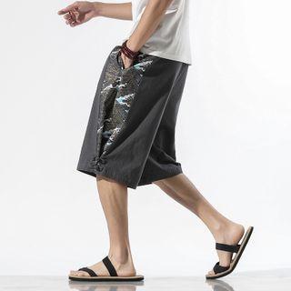 Print Panel Wide-leg Shorts