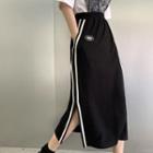 High-waist Striped Split Skirt Black - One Size