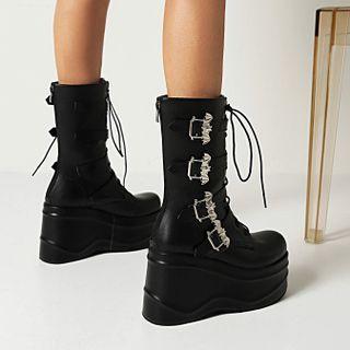 Platform Strappy Lace Up Mid-calf Boots