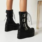 Platform Strappy Lace Up Mid-calf Boots