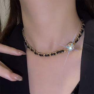 Rhinestone Alloy Choker Black & Gold - One Size