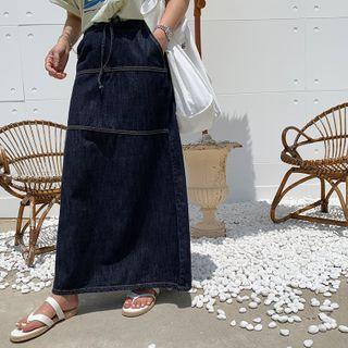 Unwashed Maxi Denim Skirt Dark Blue - One Size