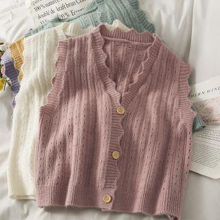 Wave-edge Button-up Knit Vest In 9 Colors