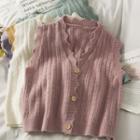 Wave-edge Button-up Knit Vest In 9 Colors