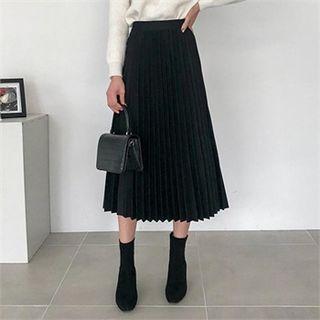Wool Blend Accordion-pleat Midi Skirt