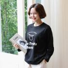 Round-neck Letter Print T-shirt Black - One Size