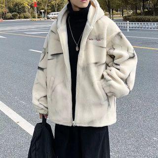 Long Sleeve Letter Embroidered Marble Pattern Jacket