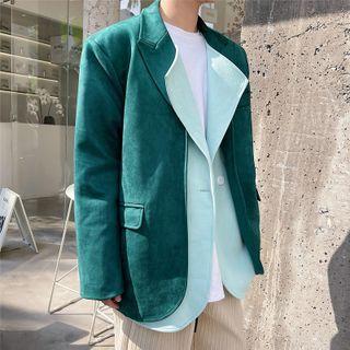 Mock Two-piece Single-breasted Faux Suede Blazer