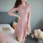 Faux-pearl Lace Flare Dress