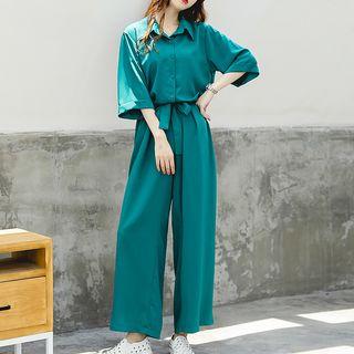 Elbow-sleeve Wide Leg Jumpsuit