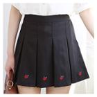 Floral-embroidered Pleated Mini Skirt