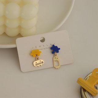 Puzzle & Monster Alloy Dangle Earring 1 Pair - Silver Stud - Yellow & Blue - One Size