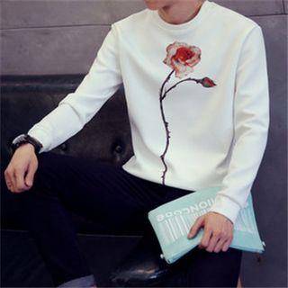 Flower Printed Round Neck Long-sleeved T-shirt