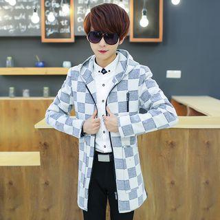 Check Hooded Tweed Long Jacket