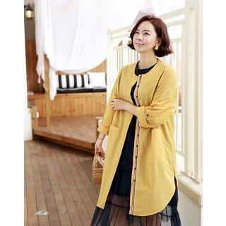 Collarless Tab-sleeve Shirtdress