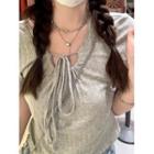 Short-sleeve Drawstring Asymmetrical T-shirt Gray - One Size